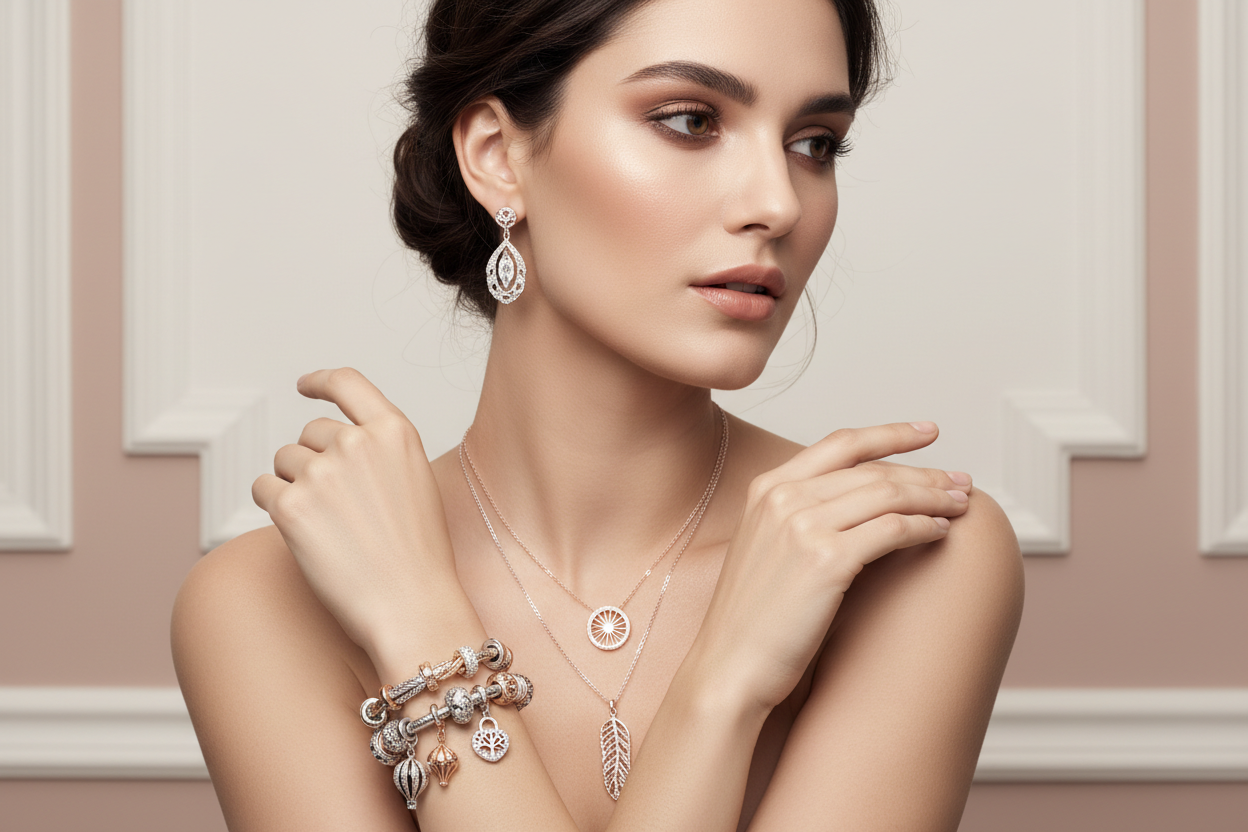 Donna con gioielli pandora